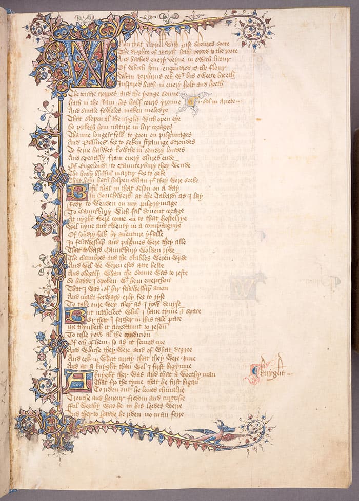 The first page of the General Prologue in the Ellesmere Chaucer