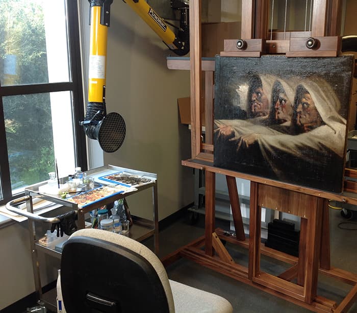 Three Witches painting in conservation lab
