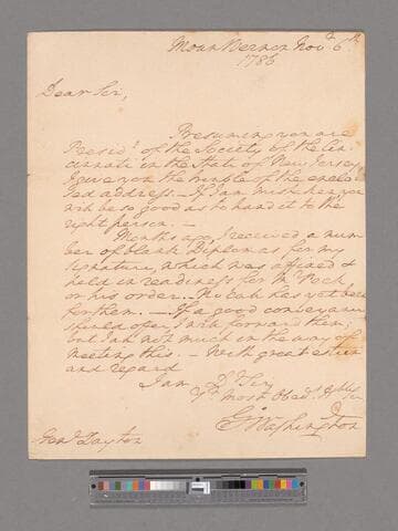 Letter from George Washington, Mount Vernon, to General Elias Dayton