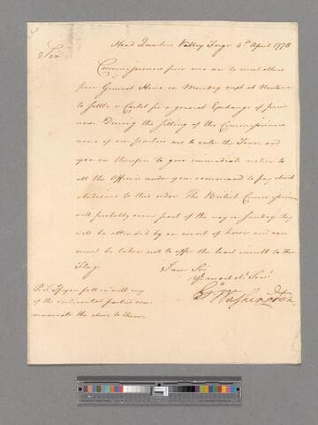 Letter from George Washington, Valley Forge, to Brigadier General John Lacey
