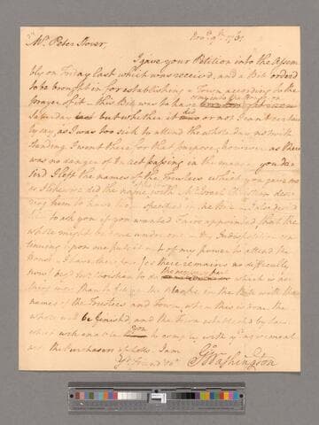 Letter from George Washington, Williamsburg, to Peter Stover
