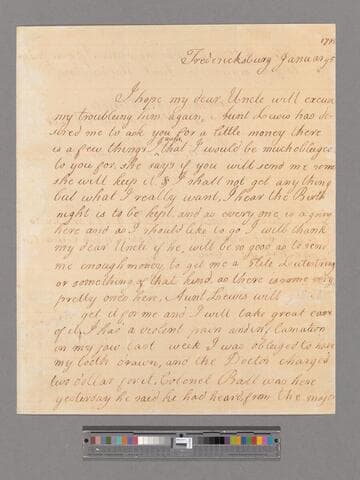 Letter from Harriot Washington, Fredericksburg, to George Washington