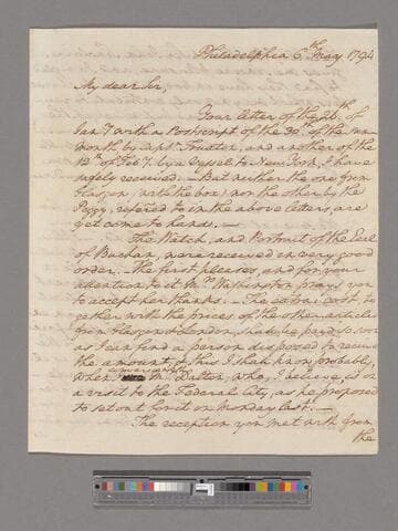 Letter from George Washington, Philadelphia, to Tobias Lear