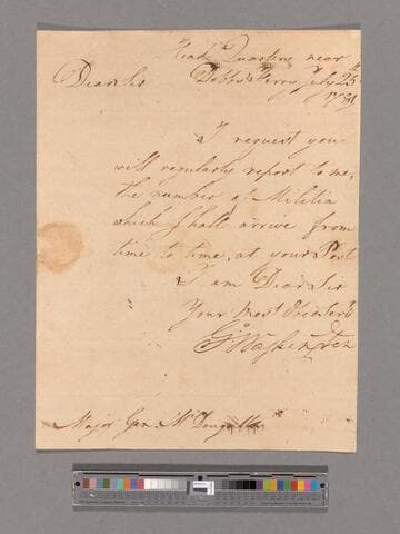 Letter from George Washington, headquarters near Dobbs Ferry, to Major General Alexander McDougall