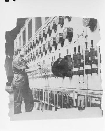 Brother of E.P. Chase blinking lights at Los Angeles Substation (Boyle Heights) to announce the winner of the presidential election