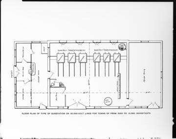 A drawing of a floor plan for large substations