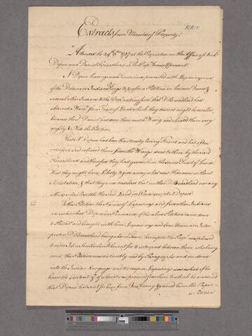 Extracts from the Minutes of Property, concerning purchases of land from Delaware Indians by Nicholas Depue, Daniel Broadhead and others