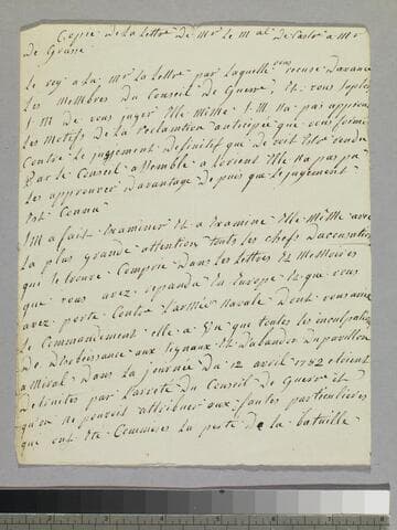 Letter, to Francois Joseph Paul de Grasse, comte de Grasse, 1782