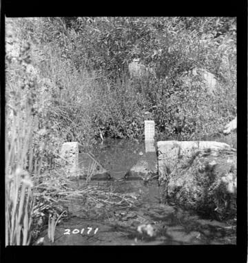 Big Creek, Huntington Lake Dams - Progress of backfills on Huntington Lake Dams by Stone & Webster Co. - Weir for measuring total leakage