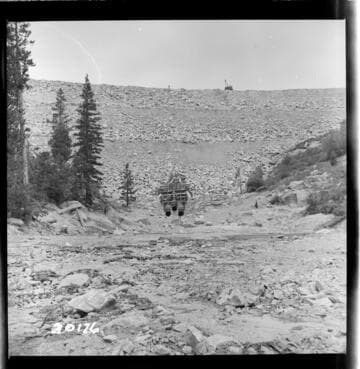 Big Creek, Huntington Lake Dams - Progress of backfills on Huntington Lake Dams by Stone & Webster Co