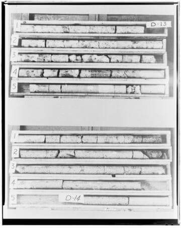 Copy neg comparing Core samples taken from Huntington Lake Dams in May 1937