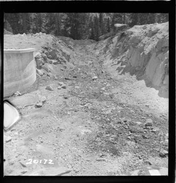 Big Creek, Huntington Lake Dams - Progress of backfills on Huntington Lake Dams by Stone & Webster Co