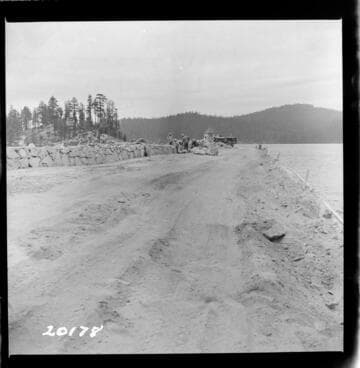 Big Creek, Huntington Lake Dams - Progress of backfills on Huntington Lake Dams by Stone & Webster Co