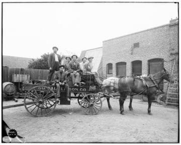 A group photo of the Monrovia Electric Distribution System Gang [and their horse-