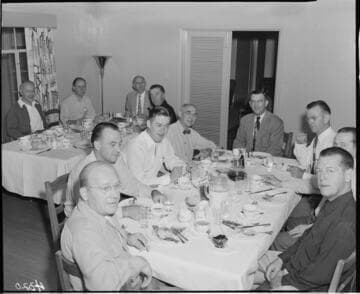 Big Creek tour group eating a meal at the Guest House