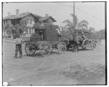 Men setting up portable substation at Santa Barbara