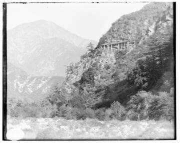 Sheep Cliff flume at Mill Creek #2 Hydro Plant high on the canyon wall above the creek bed