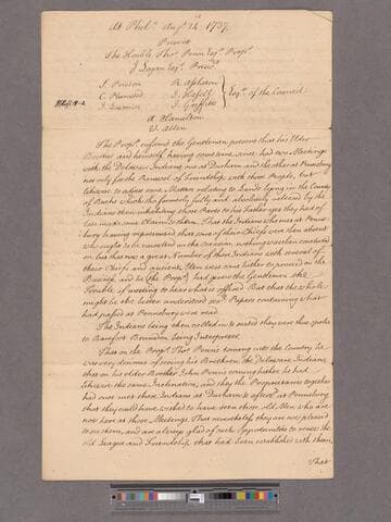 Excerpt from the minutes of a 1737 August 24 Provincial Council
