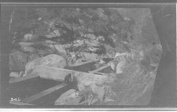 A construction crew working on the Marble Fork headworks at Kaweah #3 Hydro Plant