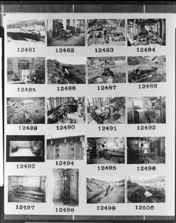 Multiple-image copy film negative with images of hydro construction at Big Creek: #02-12481 to #02-12500