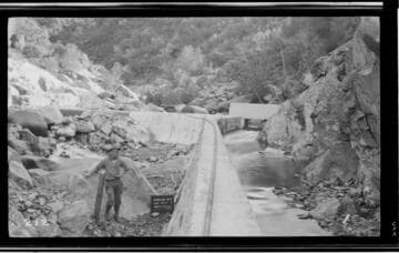 A construction worker at the site of the Middle Fork Dam at Kaweah #3 Hydro Plant