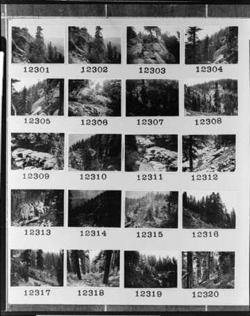 Multiple-image copy film negative with images of surveys for a proposed wood-stave pipeline from Huntington Lake to Shaver Lake: #02-12301 to #02-12320
