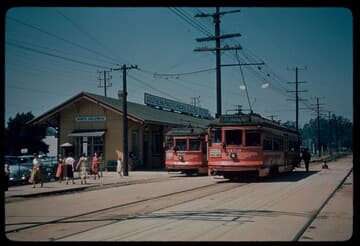 Pacific Electric Railway cars at North Hollywood station on the Van Nuys line
