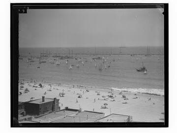 View of boats during the Yacht Harbor Breakwater dedication, Santa Monica