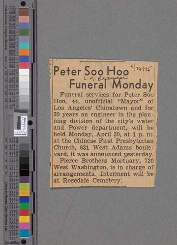 Peter Soo Hoo funeral Monday