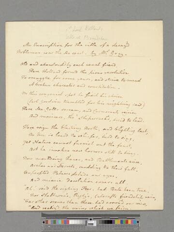 Gray, -----. An Inscription for the villa of a decay'd Nobleman near the Sea coast: [a poem in 6 stanzas of 4 lines each]