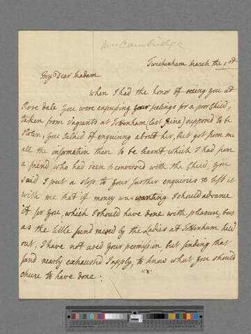 Cambridge, Charlotte. Letter to Elizabeth (Robinson) Montagu