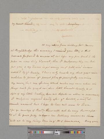 Montagu, Elizabeth (Robinson). Letter to Matthew Montagu, 4th Baron Rokeby