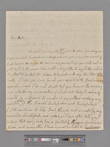 Montagu, Matthew, 4th Baron Rokeby. Letter to Elizabeth (Robinson) Montagu