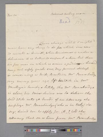 Montagu, Elizabeth (Robinson). Letter to Sir William Weller Pepys, Bart