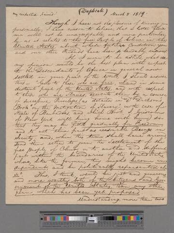 Clarkson, Thomas.  Letter to Roberts Vaux