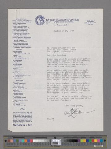 Letter from Max G. Linder to Peter SooHoo