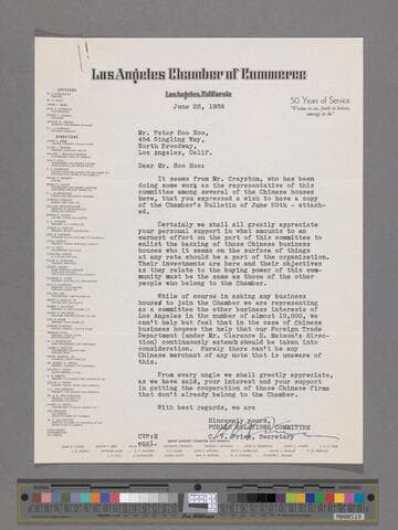 Letter from C.V. Price to Peter SooHoo