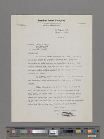 Letter from W.T. Clotfelter to Peter SooHoo, William Quan, and Walter Yip