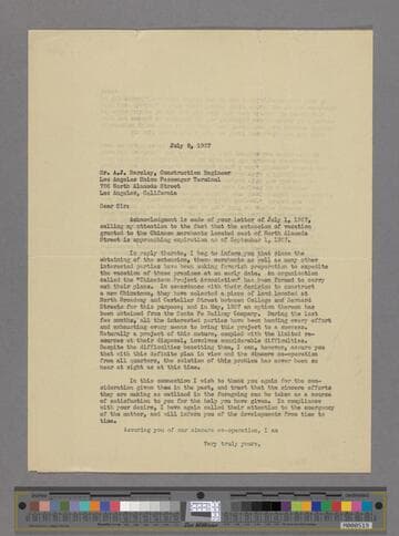 Letter to A.J. Barclay, Construction Engineer, Los Angeles Union Passenger Terminal