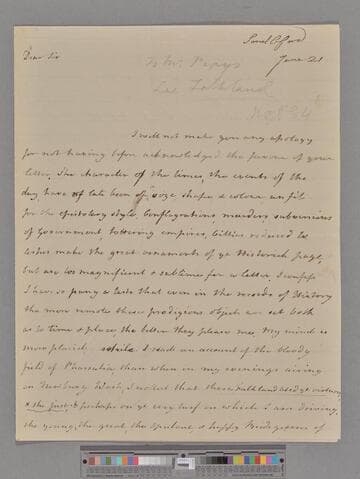Montagu, Elizabeth (Robinson). Letter to Sir William Weller Pepys, Bart
