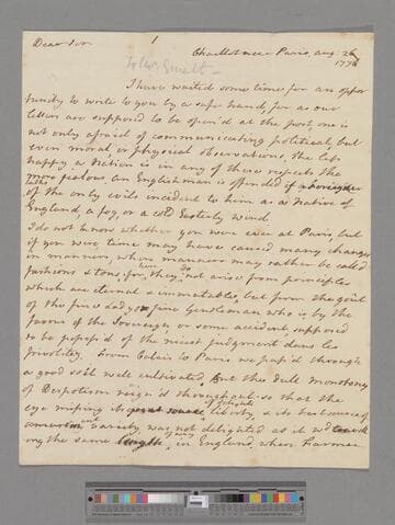 Montagu, Elizabeth (Robinson). Letter to Leonard Smelt