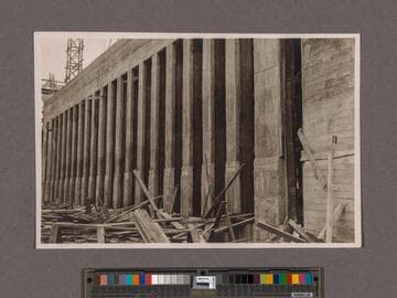 Huntington Library Construction: view showing the east side of the Center Wing, looking south