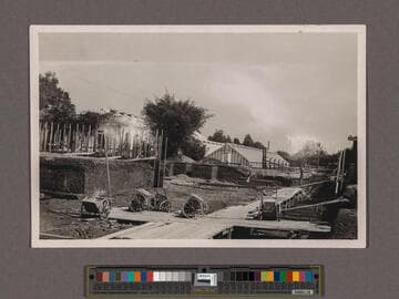 Huntington Library Construction: view showing the excavation for the Main Building, looking to the east