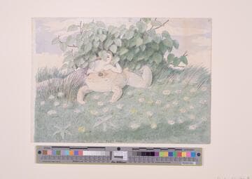 A Fairy Girl Reclining on a Toad Beneath a Small Shrub