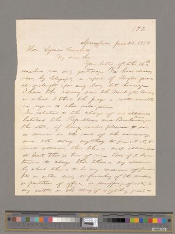 Abraham Lincoln, Springfield, Illinois, letter to Lyman Trumbull