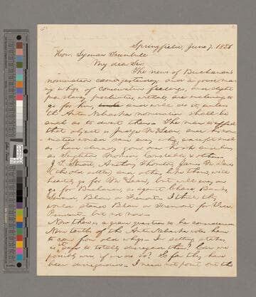 Abraham Lincoln, Springfield, Illinois, letter to Lyman Trumbull
