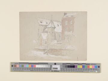 Street Scene with Church Under Snow