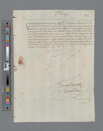 Felipe II, King of Spain, letter to Pedro de la Gasca, Bishop