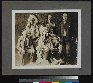 Group portrait of Buffalo Bill, Sitting Bull, and other Wild West Show members