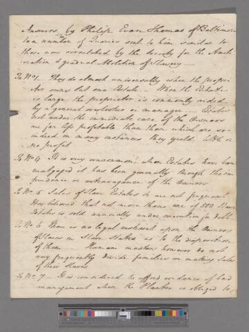 Thomas, Philips Evan. Answers…to a number of queries sent to him similar to those now circulated by the Society for Amelioration & gradual abolition of slavery